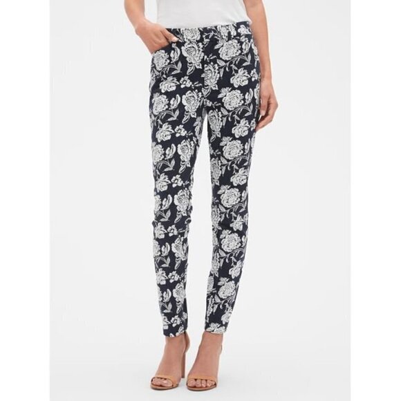 Gap Signature Skinny Ankle Khaki Pant Navy Floral - Picture 1 of 7